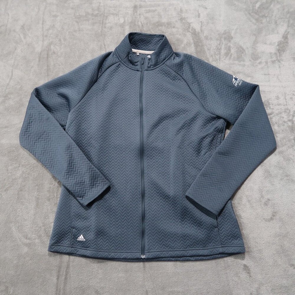 Adidas Jacket Women L Blue Textured Layer Jacket Full Zip Embroidery Golf Gym
